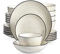 OVLIIYWZY Beige 24/48-Piece Handpainted Spirals Stoneware Dinner Combi-Set with Bowl,Dessert Plate,Soup Plate,Dinner Plate