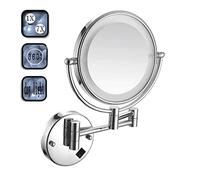 OVLIIYWZY Espejo de Maquillaje montado en la Pared LED Iluminado, Aumento 7X Espejo de baño montado en la Pared con luz de 8 Pulgadas, Giro de Doble Cara 360°, se Puede