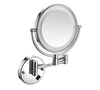 OVLIIYWZY Espejo de Maquillaje Montaje en Pared LED Iluminado, Aumento 3X Espejo de Baño Montaje en Pared con Luz de 8 Pulgadas, Giratorio de Doble Cara 360°, Se Puede C