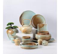 OVLIIYWZY Kiln-Changing Ceramic Tableware Nordic Matte Striped Dish Porcelain Hotel Restaurant Steak Western Food