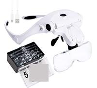 OVLIIYWZY Lámpara de Lupa Manos Libres Diadema Lupa, Lupa de Cabeza de Carga USB con luz LED Joyería Artesanía Reloj Hobby 5 Lentes Brazo de Cuello de Cisne Flexible Matr