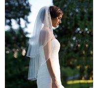 OVLIIYWZY Velo de Dos Capas con Peine Velo de Boda Velo de Tul Suave de Color sólido velos de Novia Cortos Blancos Marfil para Mujer