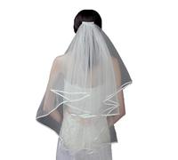 OVLIIYWZY Velo de Novia de Marfil Blanco, Velo de Novia en Cascada con Borde de Cinta de 2 Niveles y Peine para Despedida de Soltera