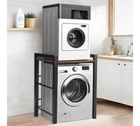 OVLRIJP Estanteria Lavadora, Mueble para Lavadora y Secadora de Acero al Carbono, Capacidad de Carga de 350 kg, para Baño, Lavadero o Balcón, 75x67x105 cm/Negro