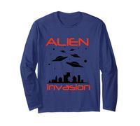 OVNI Alien Invasion Funny OVNIs Aliens Gift Manga Larga