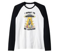 OVNI de dibujos animados radiante niño con extraterrestres tontos Camiseta Manga Raglan