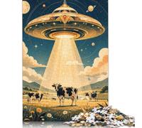 OVNI Ganado Cielo Cósmico Rompecabezas 1000 Piezas, Diseño Creativo | Escena surrealista de ganado OVNI, Motivo Puzzle, Puzzle Familiar, Arte Cósmico Retro, Desafío Difícil, 14+, 70x50cm.