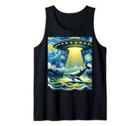 OVNI secuestrando una ballena jorobada, estilo de noche estrellada de Van Gogh Camiseta sin Mangas
