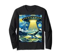 OVNI secuestrando una ballena jorobada, estilo de noche estrellada de Van Gogh Manga Larga