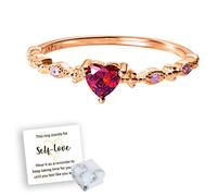 OVNMFH Take Time For Yourself Heart Ring, Cute Dainty Women's 14K Gold PlatedHeart-Shaped Ruby Ring, Adjustable Self Love Heart Ring, Engagement Ring, Promise Ring, Heart Ring (Rose Gold)