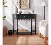 OVOGGPAN Mesa Consola semicircular de Madera Maciza con cajón y Estante de Almacenamiento, Mesa Auxiliar Decorativa para recibidor, Pasillo, Sala de Estar, vestíbulo y Dormitorio(Nero,100cm/39.4in)