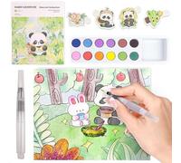 OVOISSTIY Pintura con Libros de Agua para Niños, Libro Pintura Acuarela 24 Páginas de Tema Aventura de Panda, Pintura Acuarela para Niños con Pincel de Agua Rellenable 12 Acuarela Sólida, Regalo