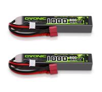 OVONIC 2S Lipo - Batería de polímero de litio para airsoft (7,4 V, 80 C, 1000 mAh, con conector Deans T, 2 unidades)