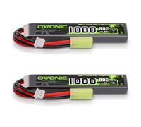 OVONIC 2S Lipo - Batería de polímero de litio para airsoft (7,4 V, 80 C, 1000 mAh, con conector Mini TMY, 2 unidades)