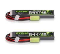 OVONIC 3S Lipo - Batería de polímero de litio para airsoft (11,1 V, 80 C, 1000 mAh, con conector Mini TMY, 2 unidades)