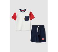 OVS KIDS, Conjunto Blanco Y Azul De Algodón Puro Con Camiseta Y Shorts, Niño, Blanco/azul/naranja, Talla: 3-4