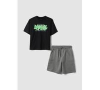 OVS KIDS, Conjunto Negro Y Gris De Algodón Puro Con Estampado Para Niño, Corte Oversize, Niño, Negro/Gris, Talla: 11-12