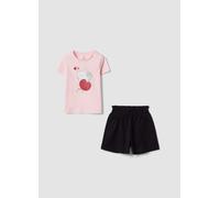 OVS KIDS, Conjunto Para Niñas Camiseta Y Shorts Multicolor De Algodón Puro, Ajuste Regular, Niña, Rosa/Negro, Talla: 7-8