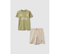 OVS KIDS, Conjunto Verde De Puro Algodón Con Camiseta Y Shorts, Niño, Beige/Verde, Talla: 11-12