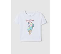 OVS KIDS, White Pure Cotton Girls' T-shirt Regular Fit With Ice Cream, Niña, Blanco, Talla: 6-7