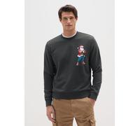 OVS, Sudadera Navideña Gris De Ajuste Regular En Mezcla De Algodón Con Estampado, Hombre, Gris oscuro, Talla: XL