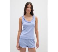 OVS, Top Sin Mangas Azul En Algodón Puro Regular Fit Con Volantes, Mujer, Azul Claro, Talla: XL