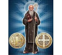 OVUNQUE PROTEGGIMI Cuadro religioso con imagen de los Santos y Santas, lienzo con impresión sagrada, decoración religiosa, fabricado en Italia (San Benito, 18 x 24 cm)