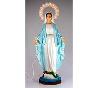 OVUNQUE PROTEGGIMI Estatua de la Virgen Milagrosa de Resina cm. 40 con Aureola iluminada. Fabricado en Italia.
