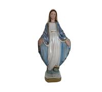 OVUNQUE PROTEGGIMI Estatua de la Virgen Milagrosa de yeso nacarado, 20 cm, blanco y azul con acabados dorados, para interiores, figura de la Virgen Inmaculada Concepción pintada a mano.