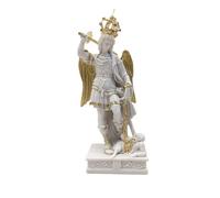 OVUNQUE PROTEGGIMI Estatua de San Miguel Arcángel blanco con detalles oro alto cm 30 (11.81'') en resina completa. Finamente pintado a mano en Italia