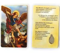 OVUNQUE PROTEGGIMI Fotos Santino, Set de 5 Imágenes de los Santos con Oración Multilingüe. con Medalla Virgen Milagrosa. Holy Card. Plastificadas. (San Miguel Arcángel)