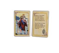 OVUNQUE PROTEGGIMI Fotos Santino, Set de 5 Imágenes de los Santos con Oración Multilingüe. con Medalla Virgen Milagrosa. Holy Card. Plastificadas. (San Cristóbal)