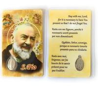 OVUNQUE PROTEGGIMI Imágenes de Santino, 1 Imagina de los Santos con Oración Multilingüe. con Medalla Virgen Milagrosa. Holy Card. Plastificadas. (Padre Pío)