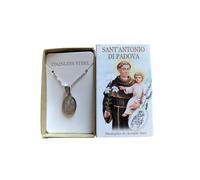 OVUNQUE PROTEGGIMI Medalla de San Antonio de Padua, collar de acero inoxidable, colgante ovalado con el Santo de Padua de 2 cm, con cadena de 49 cm, en caja de regalo