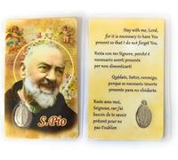 OVUNQUE PROTEGGIMI Padre Pío Oración Imágenes Santino, Set de 10 Imágenes de San Pío de Pietrelcina con Medalla Virgen Milagrosa. Holy Card. Plastificadas.