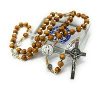 OVUNQUE PROTEGGIMI Rosario de San Benito de Madera de Nuez y Medallas de Metal. con Oración de San Benito. Rosario católico. St Saint Benedict Rosary. Catholic Rosary