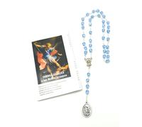 OVUNQUE PROTEGGIMI Rosario de San Miguel Arcángel - Corona Angélica en Medio Cristal Azul Con Medalla del Ángel Guardián - Rosario Devocional Con Oración