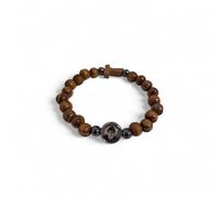 OVUNQUE PROTEGGIMI San Charbel - Pulsera elástica de madera con cruz Tau e imagen adhesiva, regalos religiosos, protección