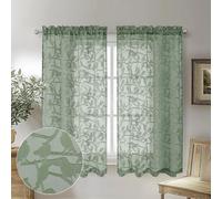 OVZME Anji Bird - Cortinas traslúcidas de color verde salvia, 45 pulgadas de largo, juego de 2 paneles para ventanas pequeñas, cortinas de privacidad para filtrar la luz, bolsillo para cortinero,