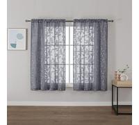 OVZME - Cortinas traslúcidas, 2 Paneles de 106,7 x 114,3 cm, Cortinas semitransparentes Que filtran la luz, patrón de Hojas de Jacquard texturadas para Ventanas pequeñas, Gris