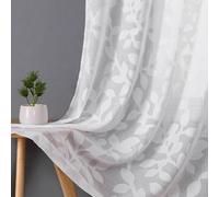 OVZME Cortinas traslúcidas Blancas de 54 Pulgadas de Largo, 2 Paneles para Sala de Estar, patrón de Hojas Jacquard Texturizado, filtrado de luz, Cortinas de Gasa semitransparentes para Dormitorio,