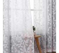 OVZME Cortinas traslúcidas Blancas de 84 Pulgadas de Largo, 2 Paneles para Sala de Estar, patrón de Hojas Jacquard Texturizado, filtrado de luz, Cortinas de Gasa semitransparentes para Dormitorio,
