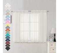 OVZME Cortinas traslúcidas Color Marfil de 45 Pulgadas de Largo, Cortinas de Cocina con Bolsillo para Barra, Cortinas de Gasa para Ventana, 2 Paneles = 84 Pulgadas de Ancho.