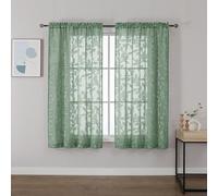 OVZME Cortinas traslúcidas Color Verde Salvia de 137 cm de Largo, 2 Paneles para Sala de Estar, patrón de Hojas con Clip Jacquard Texturizado, Cortinas de Gasa semitransparentes para Dormitorio, Cada
