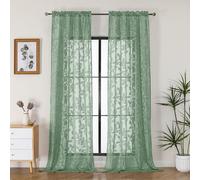 OVZME Cortinas traslúcidas Color Verde Salvia de 96 Pulgadas de Largo, 2 Paneles para Sala de Estar, patrón de Hojas Jacquard Texturizado, filtrado de luz, Cortinas de Gasa semitransparentes para