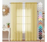 OVZME Cortinas traslúcidas de Color Amarillo Mostaza, 2 Paneles de 243.8 cm de Largo, Lisas, Ligeras y aireadas, con Filtro de luz para Dormitorio, Doble Bolsillo para cortinero, 42 Pulgadas de Ancho