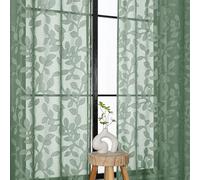OVZME Cortinas traslúcidas de Color Verde Salvia de 84 Pulgadas de Largo, 2 Paneles para Sala de Estar, patrón de Hojas con Clip Jacquard Texturizado, Cortinas de Gasa semitransparentes para