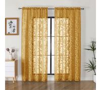 OVZME Cortinas traslúcidas Doradas de 72 Pulgadas de Largo, 2 Paneles para Sala de Estar, patrón de Hojas Jacquard Texturizado, filtrado de luz, Cortinas de Gasa semitransparentes para Dormitorio,