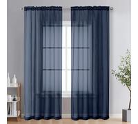 OVZME Cortinas traslúcidas extralargas de 95 Pulgadas de Largo para Puerta Francesa del hogar, con Bolsillo para Barra, Tratamiento de Ventana de Gasa para Sala de Estar, Color Azul Marino, 2 Paneles