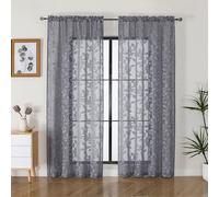 OVZME Cortinas traslúcidas grises de 72 pulgadas de largo, 2 paneles para sala de estar, patrón de hojas jacquard texturizado, filtrado de luz, cortinas de gasa semitransparentes para dormitorio, cada